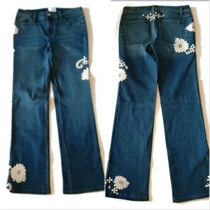 WHBM EUC Embroidered bootcut denim jeans